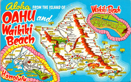 Hawaii Aloha From The Island Of Oahu And Waikiki Beach With Map 1979 - Oahu