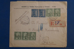 AL6 TUNISIE   BELLE LETTRE RECOM. 1921 TUNIS POUR PARIS FRANCE+PAIRES DE TP ++ AFFRANCHISSEMENT INTERESSANT - Brieven En Documenten