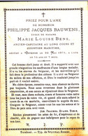 DOODSPRENTJE PHILIPPE BAUWENS + OOSTENDE 1874 ANCIEN CAPITAINE AU LONG COURS Et COURTIER MARITIME DRUKKER TURNHOUT - Images Religieuses