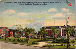 South Carolina Parris Island Adminitration Building With Major General's Flag Marine Barracks 1943 Curteich - Parris Island