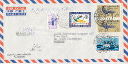 Burma Registered Air Mail Cover Sent To Denmark 3-11-1981 Topic Stamps (from The Embassy Of Australia Rangoon) - Myanmar (Birma 1948-...)