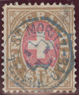 Heimat GR ST. MORITZ-BAD ~1885 Blauer Telegraphen-Stempel Auf Zu#18 Telegraphen-Marke 3.- Fr. Stumpfe Zähne - Telegraph