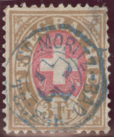 Heimat GR ST. MORITZ-BAD ~1885 Blauer Telegraphen-Stempel Auf Zu#18 Telegraphen-Marke 3.- Fr. Stumpfe Zähne - Telegrafo