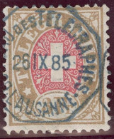 Heimat VD Lausanne 1885-09-26 Blauer Telegraphen-Stempel Auf Zu#18 Telegrapfen-Marke 3.- Fr. - Telegraafzegels