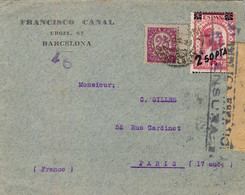 1938 , BARCELONA - PARIS , SOBRE CIRCULADO , BANDA DE CIERRE DE CENSURA , LLEGADA AL DORSO , ED. 749 , 791 - Storia Postale