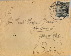 1941 , BADAJOZ , SOBRE CIRCULADO ENTRE BADAJOZ Y OLIVA DE MÉRIDA , REMITENTE CUARTEL DE MENACHO - Cartas & Documentos