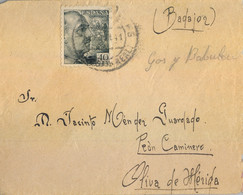 1941 , CIUDAD REAL  , SOBRE CIRCULADO ENTRE VALDEPEÑAS Y OLIVA DE MÉRIDA. REMITENTE COMPAÑIA DE INFANTERIA - Cartas & Documentos