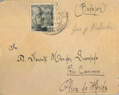 1941 , CIUDAD REAL  , SOBRE CIRCULADO ENTRE VALDEPEÑAS Y OLIVA DE MÉRIDA. REMITENTE COMPAÑIA DE INFANTERIA - Covers & Documents