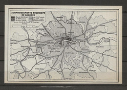 CARTE PLAN LONDRES MAP LONDON 1957 - SUCCESSIVE LONDON EXPANSIONS - AGRANDISSEMENTS SUCCESSIFS DE LONDRES - Cartes Topographiques