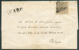 4 Baj. Chamois,, Obl. Grille Sur Lettre De PESARO  5 Janvier 1857 Vers Bologna  à Mr. Bertoloni, Membre De La Société It - Kirchenstaaten