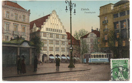 ZÜRICH Paradeplatz Städtische Strassenbahn Tram Gel. 1917 N. Portugal Stempel Edward Stäubli Horgen Switzerland - Horgen