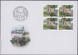 Suisse - 2021 - Tiere - Viererblock - Ersttagsbrief FDC U4 ET - Gebruikt