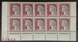 Marianne De Decaris N°1263** Bloc De 10 Bas De Feuille Avec Variété Impression Grise Décalée TTB - 1960 Marianne De Decaris