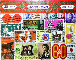 ► Card Collection 25 DIFF Real Stamps Of British  HONG KONG   1970s - Brieven En Documenten