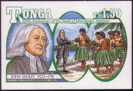 Tonga 1991 John Wesley Missionary - Imperf Plate Proof - Taking Bible Study To Natives - Tonga (1970-...)