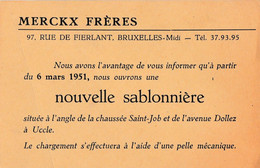 Bruxelles , Carte Publicité , Merckx Frères , Nouvelle Sablonnière Angle Chaussée St Job Et Avenue Dollez à Uccle - Uccle - Ukkel