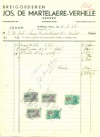 Oude Factuur Jos. De Martelaere - Verhille - Breigoederen Sint-Niklaas-Waas 1949 - Vestiario & Tessile