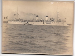 Navire BATEAU De Guerre C.1910 Golf Juan ?! Marine Militaire Nationale Photo 8x11cm Collée Sur Carton - Barche