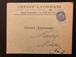 LETTRE TP 25c Perforé CL OBL.18 OCTO 1898 BRUXELLES + CREDIT LYONNAIS BANQUE - 1863-09