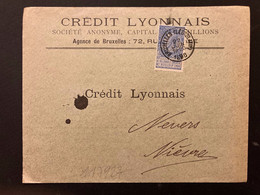 LETTRE TP 25c Perforé CL OBL.22 JUIN 1898 BRUXELLES + CREDIT LYONNAIS BANQUE - 1863-09