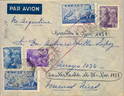 1939 , MADRID - BUENOS AIRES , CORREO AÉREO , SOBRE CIRCULADO , CENSURA MILITAR AL DORSO. ED. 877 - 4 PTS. SÁNCHEZ TODA - Cartas & Documentos