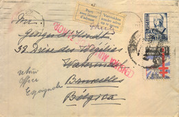 1939 , ZAMORA - BRUSELAS , SOBRE CIRCULADO Y DEVUELTO AL REMITENTE , CENSURA MILITAR , " RETOUR OFFICE ESPAGNOLE " - Lettres & Documents