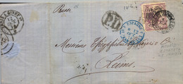 1874 , MADRID - REIMS , MAT. ESTAFETA DE CAMBIO SOBRE ED. 148 - 40 CTS. , ST. JEAN DE LUZ , AMBULANTE " PARIS A GIVET " - Cartas & Documentos