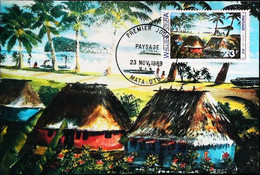 ► Wallis Et Futuna: TB Carte Maximum FDC Du N° 392 . Le 23/11/1989 23F RF à MATA-UTU .Art Local Paysage Wallisien - Tarjetas – Máxima