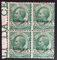 1912 - Italia Regno - Isole Dell' Egeo - Stampalia  5 Cent. - Quartina  - Nuovi - Ägäis (Stampalia)
