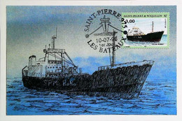 ► 975 Saint Pierre Et Miquelon / FDC Carte Maximum Premier Jour / Série LES BATEAUX 1996  - SPM Roll On Roll Off RoRo - Cartoline Maximum