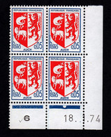 N° 1468 - 0,05 Blason De AUCH - Coin Daté: 18. 01. 74 - 1970-1979