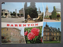 CP 50 Manche BARENTON  -  Multivues Place Du Monument Aux Morts, L'église , Le Bar Hôtel , Etc... 1975 - Barenton