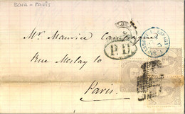 1872 BARCELONA - PARIS , CARTA CIRCULADA , ED. 122 X 3 - AMADEO I , MAT. ROMBO DE PUNTOS , FECHADOR , ST. JEAN DE LUZ - Storia Postale