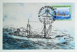 ► 975 Saint Pierre Et Miquelon / FDC Carte Maximum Premier Jour / Série LES BATEAUX 1996  - M/S General Cargo Le PINTA - Tarjetas – Máxima