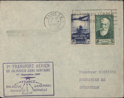 Cachet 1er Transport Aérien De Courrier San Ssurtaxe 1 9 1937 France Belgique Pays-Bas Suède Danemark Norvège - 1960-.... Lettres & Documents