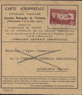 Vincennes Journées Nationales D'aviation Vol Par Dubourdieu YT Poste Aérienne 5 CAD 9 6 30 Retour YT Maroc Ae N°5 X2 - 1960-.... Lettres & Documents