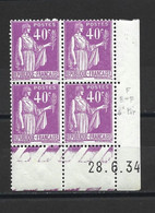 CD51 Coin Daté Type Paix  YT 281 E+F  4ème Tirage  Du  28-06-1934 Neuf * - 1930-1939