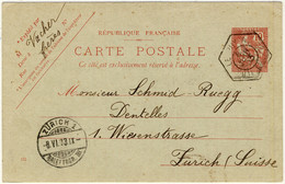 FRANCE - 1903 - TàD Recette Auxiliaire Urbaine " LE PUY A / Hte LOIRE " Sur CP 10c Mouchon (MOU-D1, D.312) Pour Zurich - 1877-1920: Période Semi Moderne