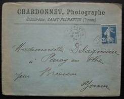 Saint Florentin Yonne 1924 Chardonnet Photographe Lettre Pour Paroy En Orthe Avec Correspondance - 1921-1960: Moderne