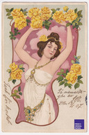 Art Nouveau CPA 1907 Femme Robe Mode Roses Fleurs Bijou Or Coiffure Woman Jugendstil Postcard Pin-up Sexy Beauté A64-41 - Saint-Valentin