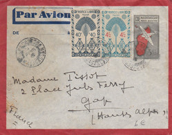 LETTRE ENTIER POSTAL + COMPLEMENT 2 .11.46  PAR AVION TANANARIVE POUR GAP HAUTES-ALPES    / 1 - Cartas & Documentos