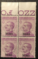 1912 - Italia Regno - Isole Dell' Egeo -  Simi  50 Cent - Quartina - Nuovi - Egeo (Simi)