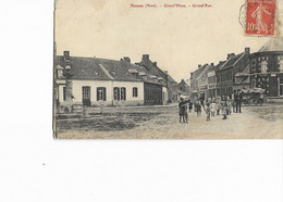 59 - HASNON (Nord) - Grand'Place - Grand'Rue. Animée, CPA Ayant Circulé En 1908. - Other Municipalities