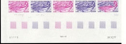 FRENCH ANTARCTIC(1977) Salmon. Salmon Fishery. Trial Color Plate Proofs In Margin Strip Of 5. Scott 70, Yvert 71 - Sin Dentar, Pruebas De Impresión Y Variedades