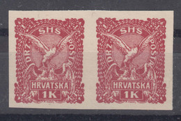 Yugoslavia, Kingdom SHS, Sailor Issues For Croatia 1919 Mi#95U Imperforated Pair On Fine Protected Paper, Never Hinged - Ungebraucht