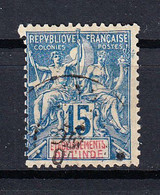 Ets Français De L'INDE - 1892 - Papier Teinté - Dentelés 14 X 13 1/2 - Yvert N° 6 - 15c Bleu (Papier Quadrillé) Oblitéré - Used Stamps