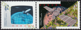 Qt. CANADA IN SPACE = 3D, HOLOGRAM (right) = SATELLITE, SHUTTLE Se-tenant Pair, TYPE-2 Canada 1992 Sc#1442a MNH - Ologrammi