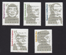 Qt. CANADIAN AUTHORS / WRITERS = Haliburton = Roy = Savard = Set 5 Canada 1996 Sc#1622-1626 MNH - Ecrivains