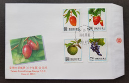 Taiwan Fruits 1991 Plant Food Mango Grape Strawberry Fruit (stamp FDC) - Covers & Documents