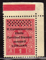 OCCUPAZIONE ITALIANA LUBIANA LJUBLJANA 1941 TASSE TAXES SEGNATASSE POSTAGE DUE COMMISSARIATO CIVILE 1d MNH - Lubiana